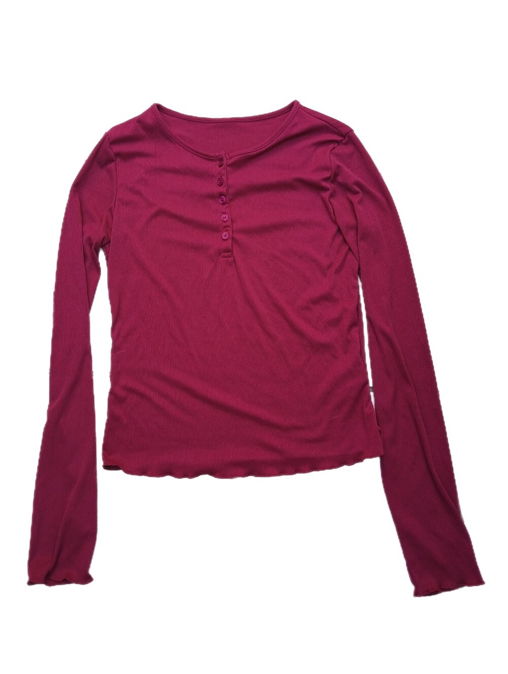Red Long Sleeve Ribbed Henly Top